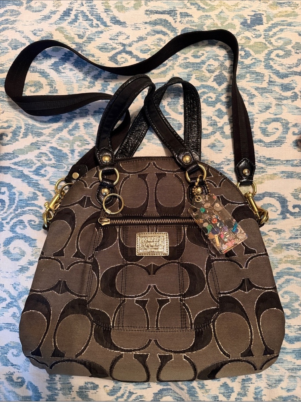 Coach Brown Signature Dome Satchel Shoulder Bag with Gold Hardware